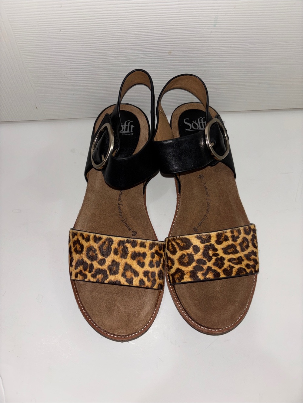 Sofft Black and Leopard Print Open-Toe Slingback Sandals